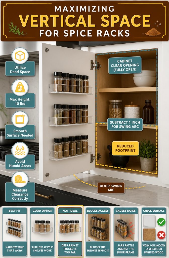 10 Creative Spice Rack Ideas to Organize Your Kitchen for 2026 13 Vertical spice rack mounted inside a kitchen cabinet.