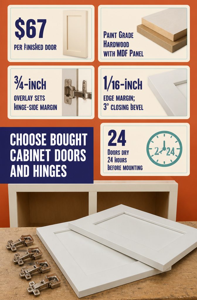 How to Build DIY Office Cabinets: 8 Steps from Base to Finish 11 Office cabinet doors and compact hinges arranged for a built-in project