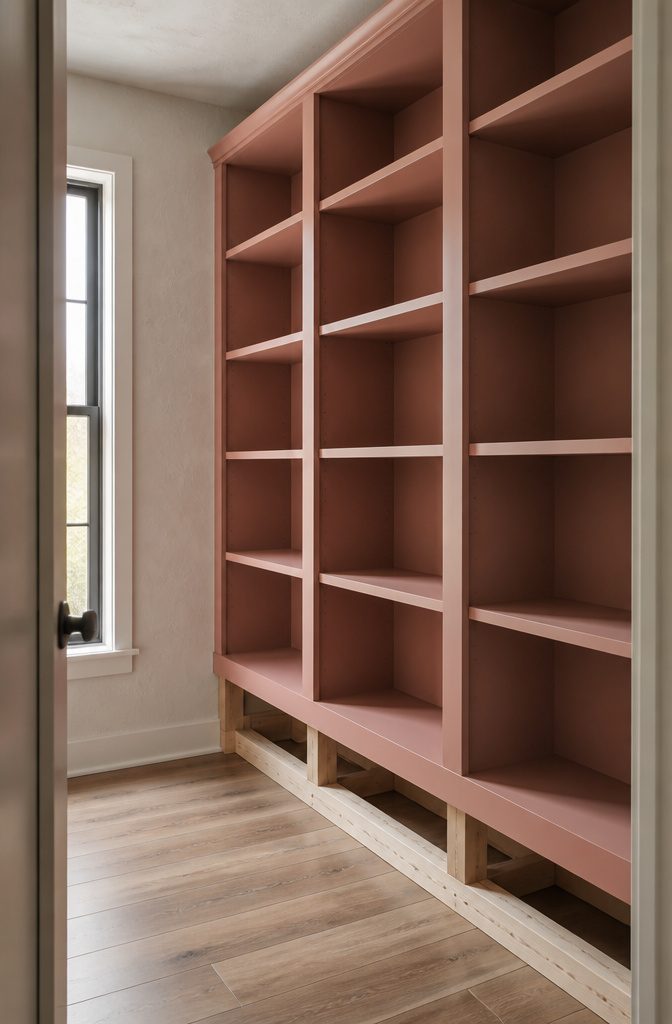 DIY Walk In Pantry Ideas: A Step-by-Step Guide for 2026 5 Painted prefab cabinets installed in a walk-in pantry.
