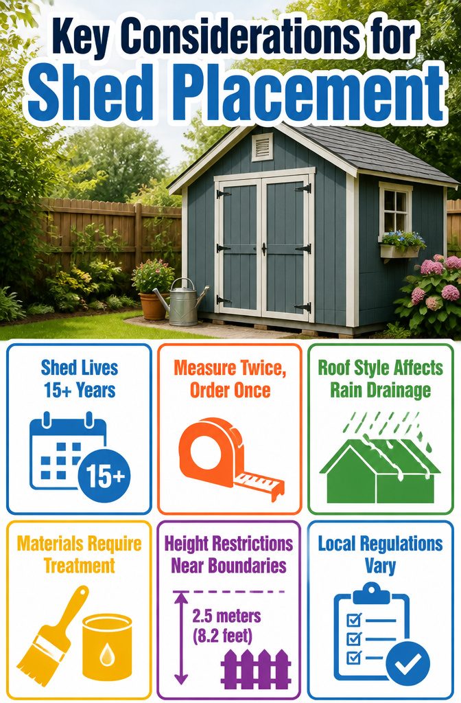 6 Garden Shed Ideas for a Better Backyard: Styles for 2026 10 A shed positioned in a yard, emphasizing placement for functionality.