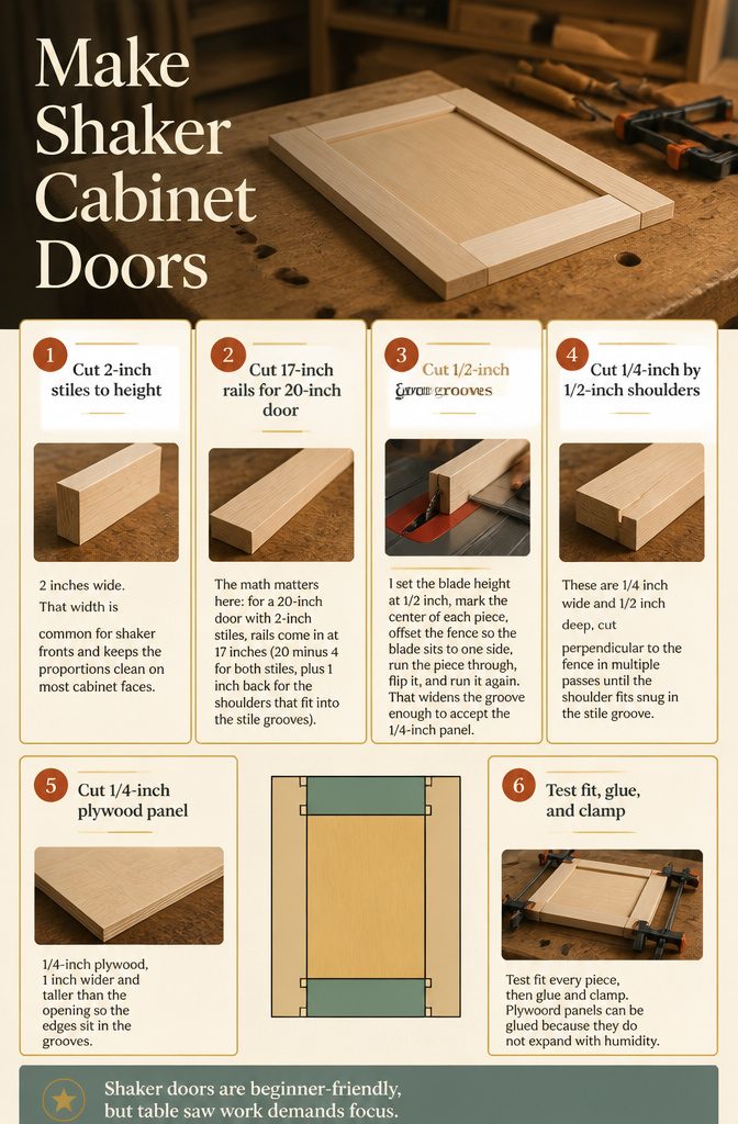 Shaker door stiles and rails arranged around a plywood center panel