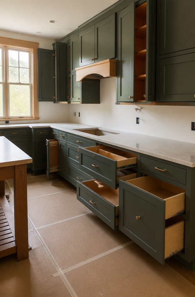 How to Build Cabinets: 9 Steps from Planning to Finish 9 Cabinet doors and drawers fitted with hinges pulls and slides