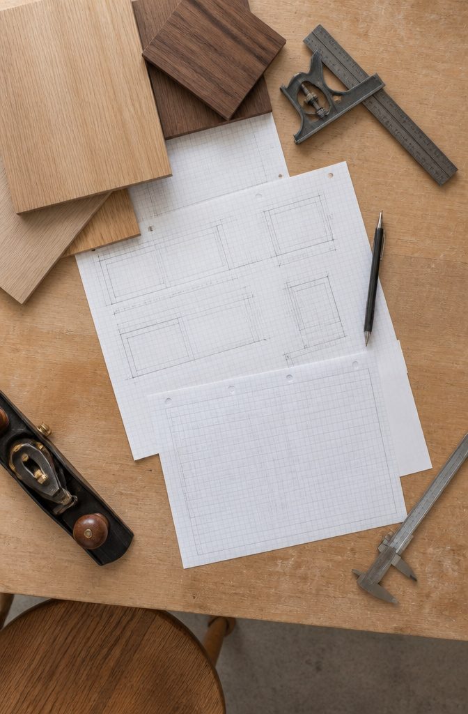 How to Build Cabinets: 9 Steps from Planning to Finish 4 Cabinet drawings with front elevations and construction details on paper