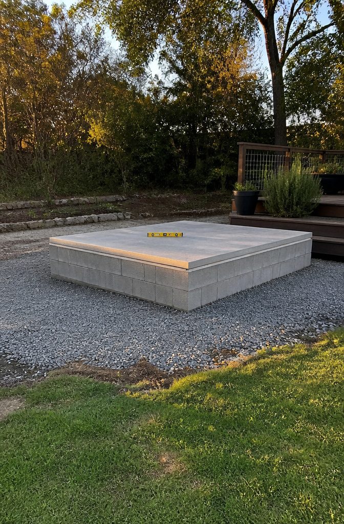 Masonry pizza oven base on a level outdoor site