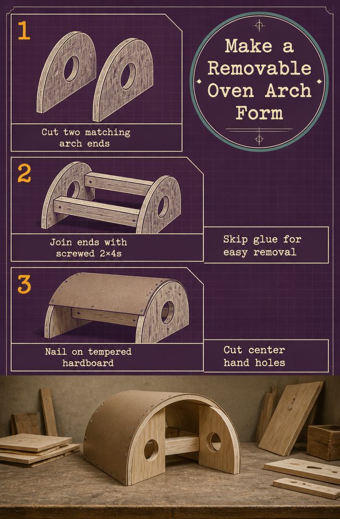 Curved hardboard attached to plywood ends and 2×4 supports