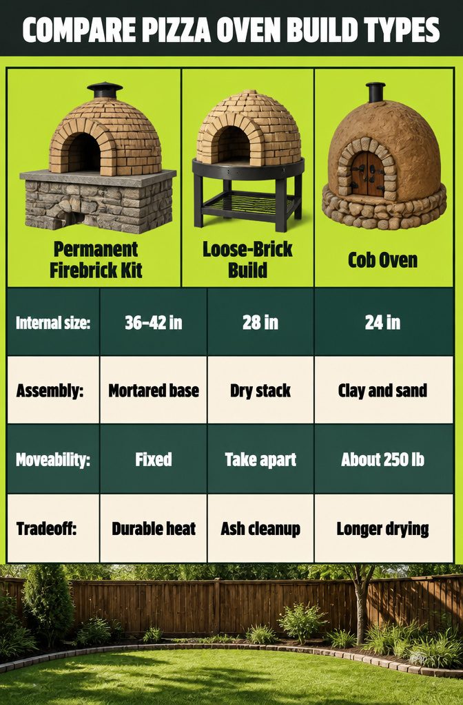 Permanent firebrick kit beside loose-brick and paver oven designs