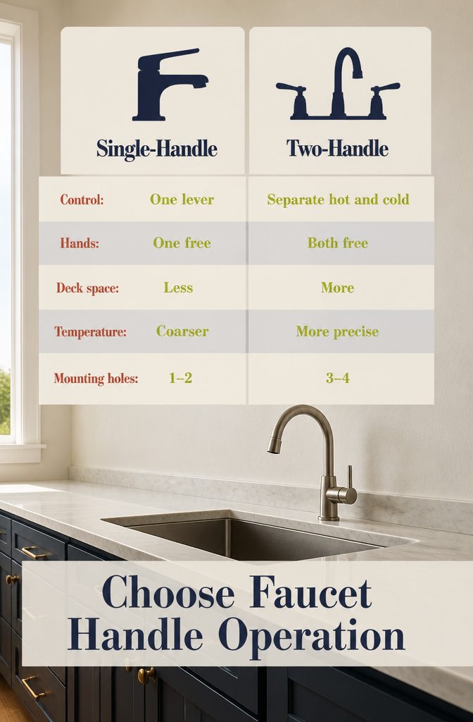 Single-lever faucet and two-handle faucet shown side by side