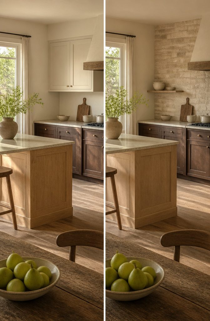 Rustic kitchen cabinets combining light colors with darker natural wood