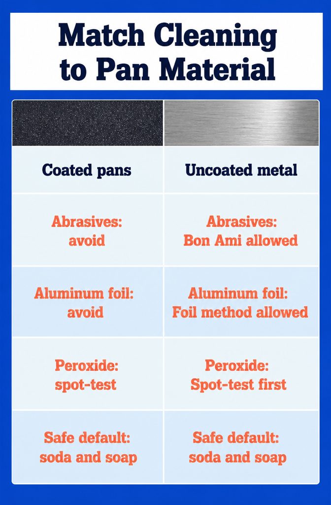 How to Clean Baking Pans: 15 Methods That Work 17 Information graphic about choosing cleaning methods for different pan materials