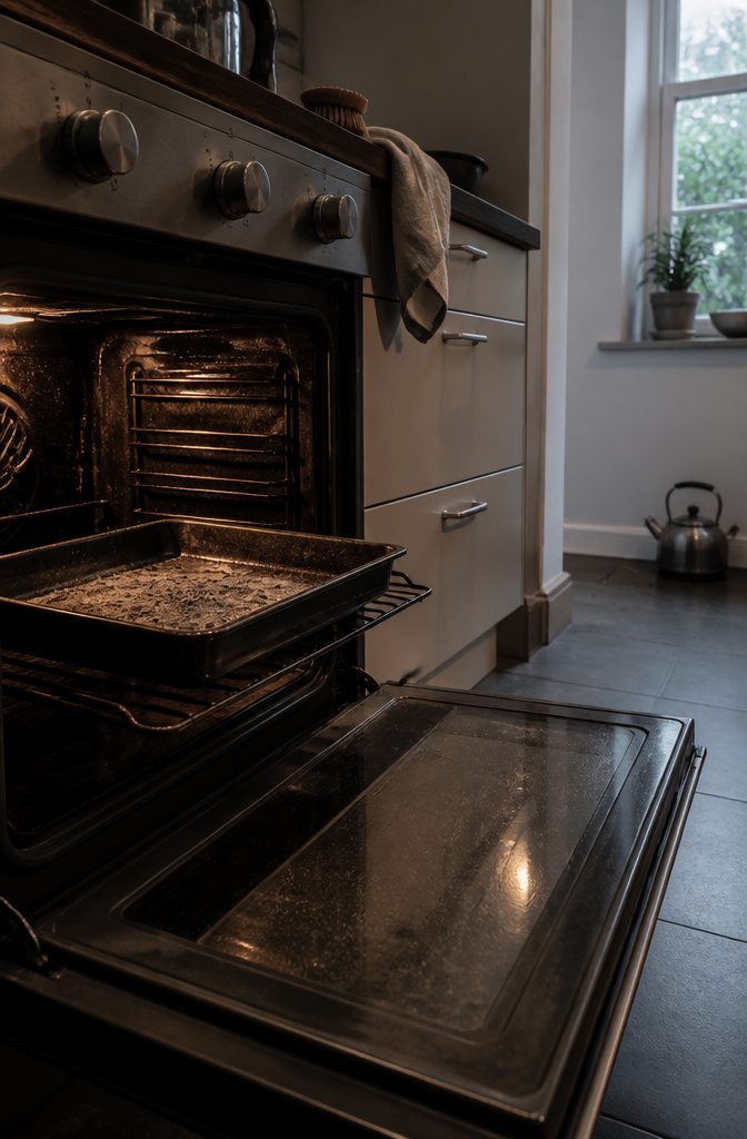 How to Clean Baking Pans: 15 Methods That Work 16 Steel baking pan with gray ash on an open oven rack