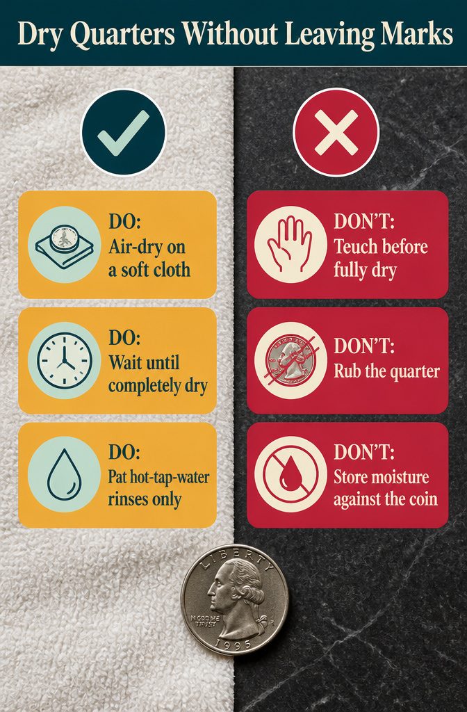 How to Clean Quarters: 6 Steps to Remove Dirt Safely 6 Information graphic about drying quarters without surface marks