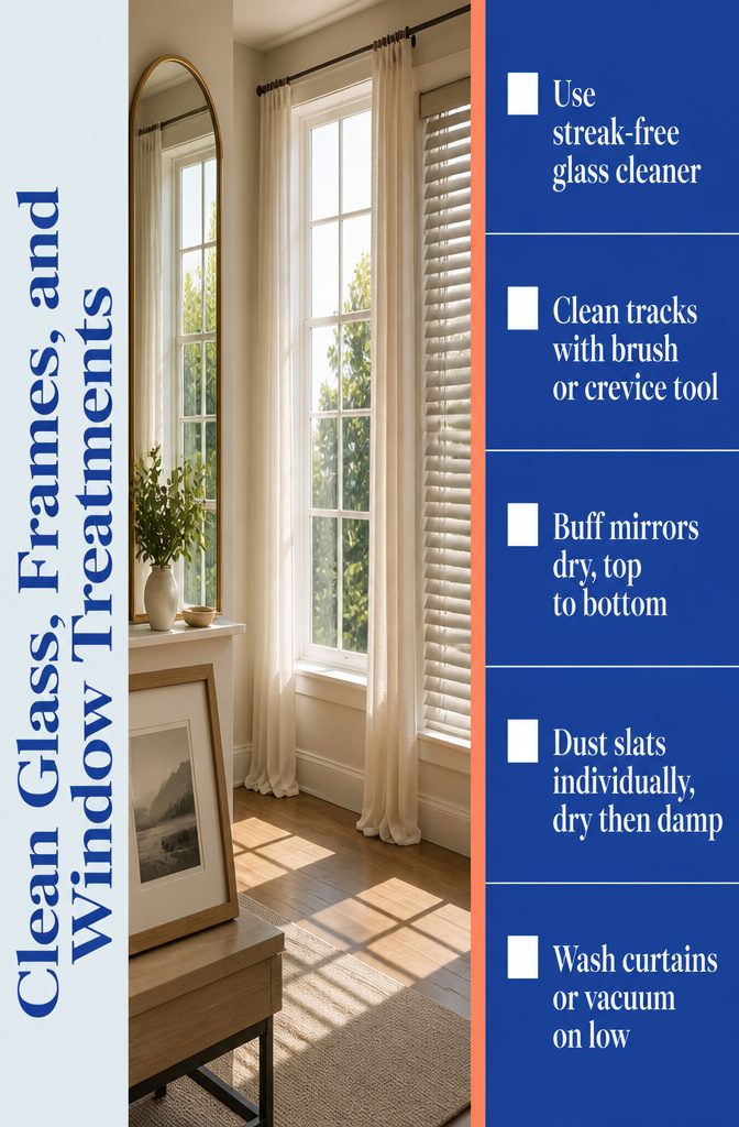 How to Clean a Room Step by Step: Complete Checklist 5 Window with glass, frame, sill, and blinds ready for cleaning