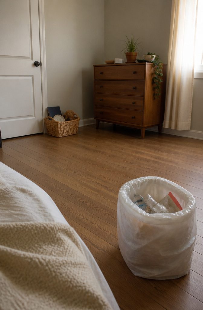 Bedroom interior photographed for a room-cleaning article
