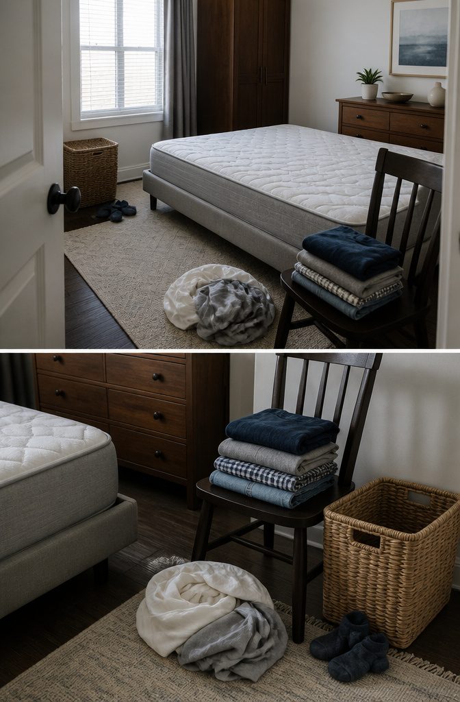 Bedroom interior photographed for a laundry and bedding article