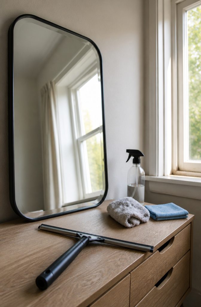 Bedroom interior photographed for a mirror and window cleaning article