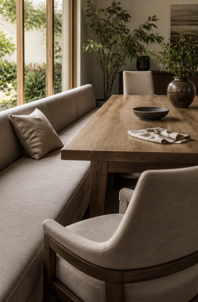 12 Ways to Decorate a Dining Room That Actually Work 3 Dining table with a mix of chairs and bench seating
