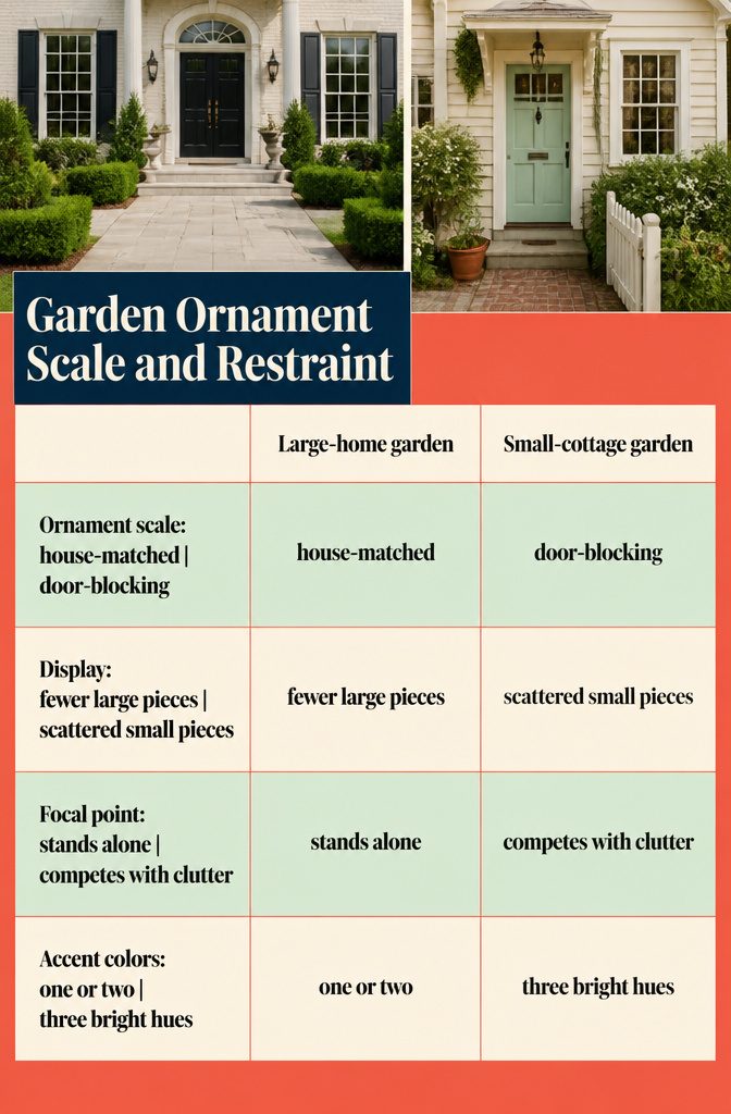 Large ornamental urn beside a house and garden planting