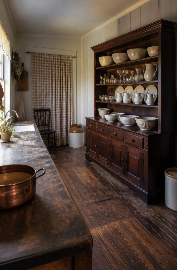How to Decorate a Kitchen Hutch: 9 Ideas That Actually Work 8 Kitchen hutch with pitchers and upright plates arranged across shelves