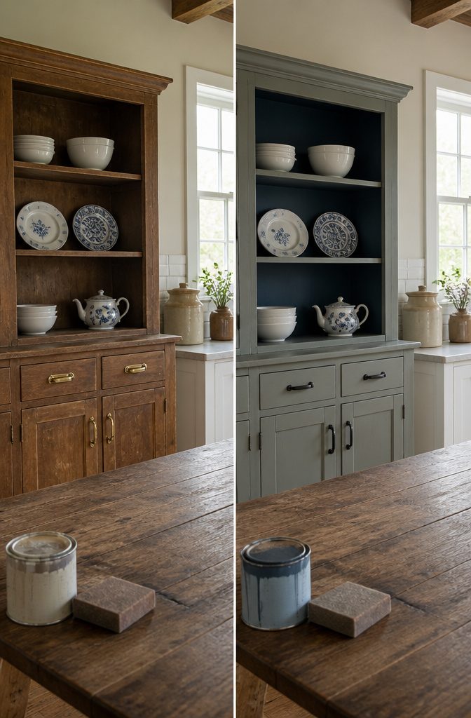 How to Decorate a Kitchen Hutch: 9 Ideas That Actually Work 13 Older kitchen hutch with matte black cabinet pulls