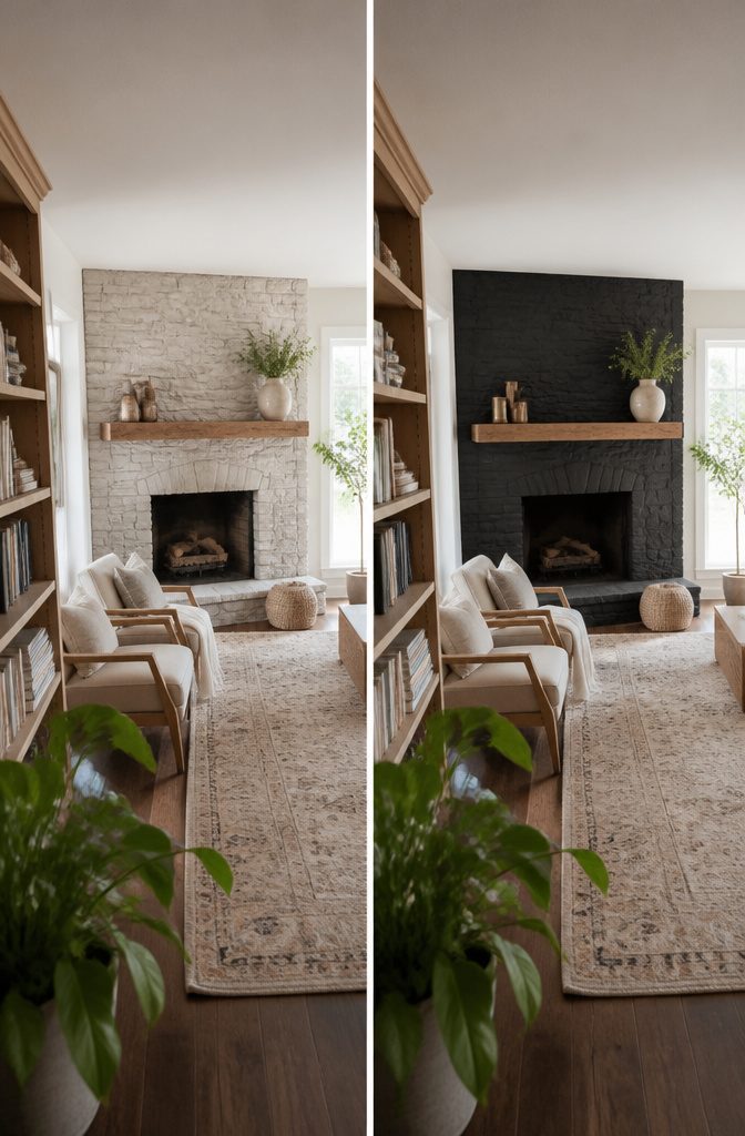 How to Decorate a Living Room with a Fireplace: 12 Ideas 4 Living room fireplace with substantial furniture balancing the opposite side of the room