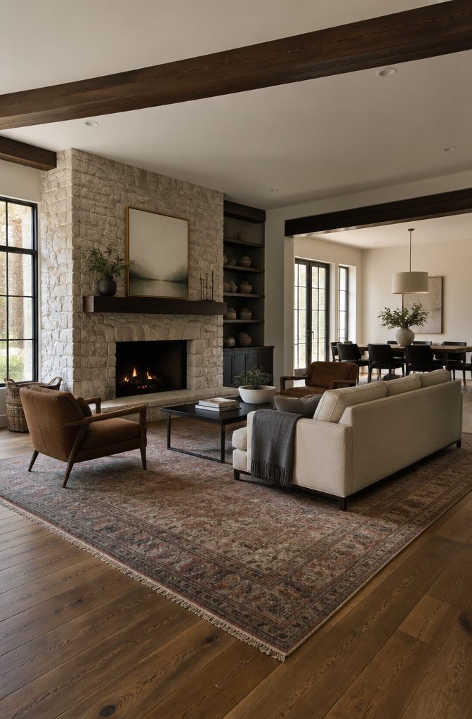How to Decorate a Living Room with a Fireplace: 12 Ideas 2 Living room fireplace opposite a sofa with chairs angled toward the hearth