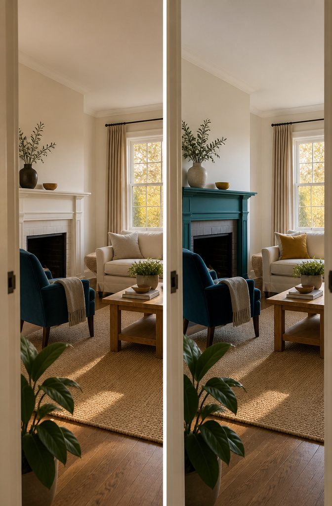 How to Decorate a Living Room with a Fireplace: 12 Ideas 10 Living room fireplace painted a pale neutral color against light walls