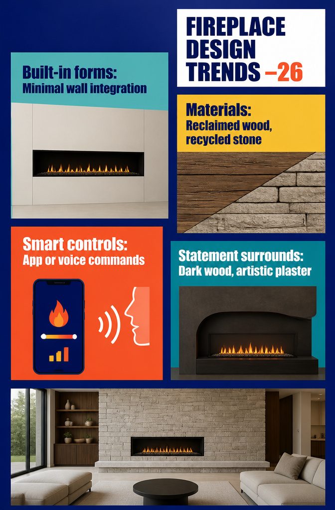 How to Decorate a Living Room with a Fireplace: 12 Ideas 16 Modern built-in fireplace with a linear firebox set into a stone surround