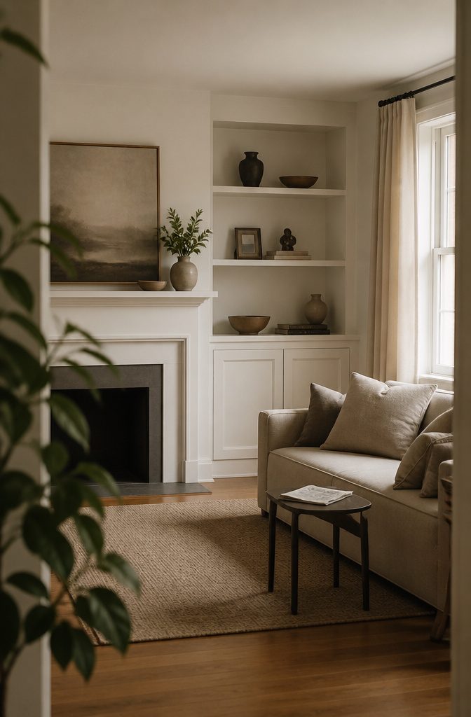 How to Decorate Fireplace Shelves: 10 Ideas That Work 6 Fireplace shelf with framed photo travel keepsake and sculptural decorative objects