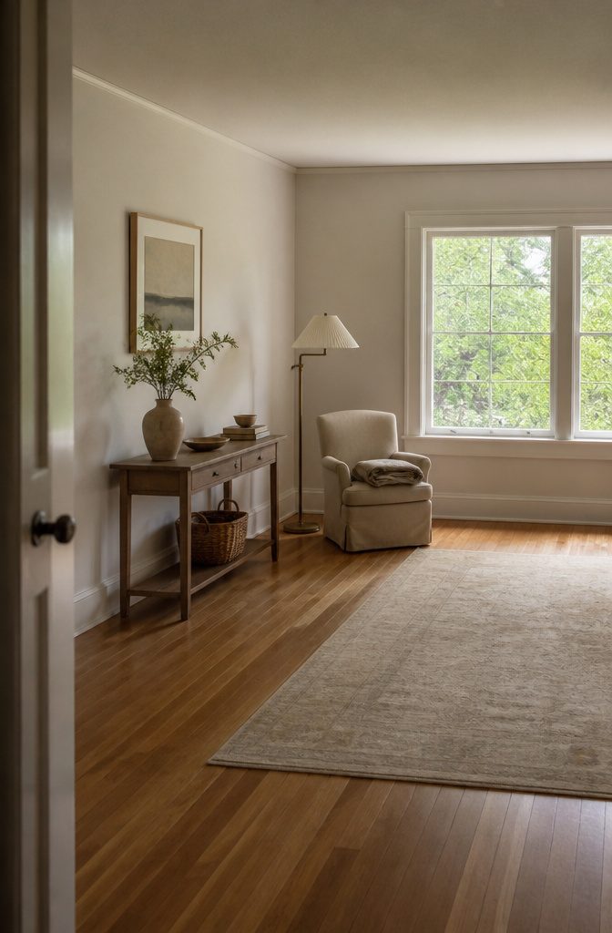 Room interior with furniture and belongings being sorted