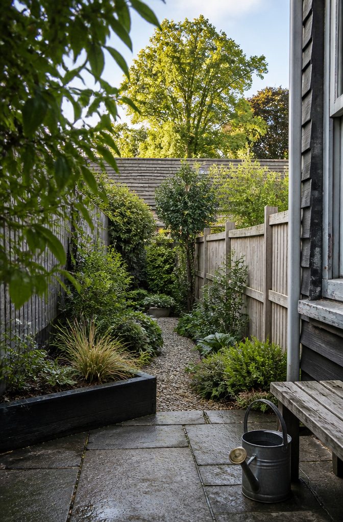 How to Design a Small Garden Space: 20 Ideas That Work 15 Garden border framing a view of a mature tree beyond the fence