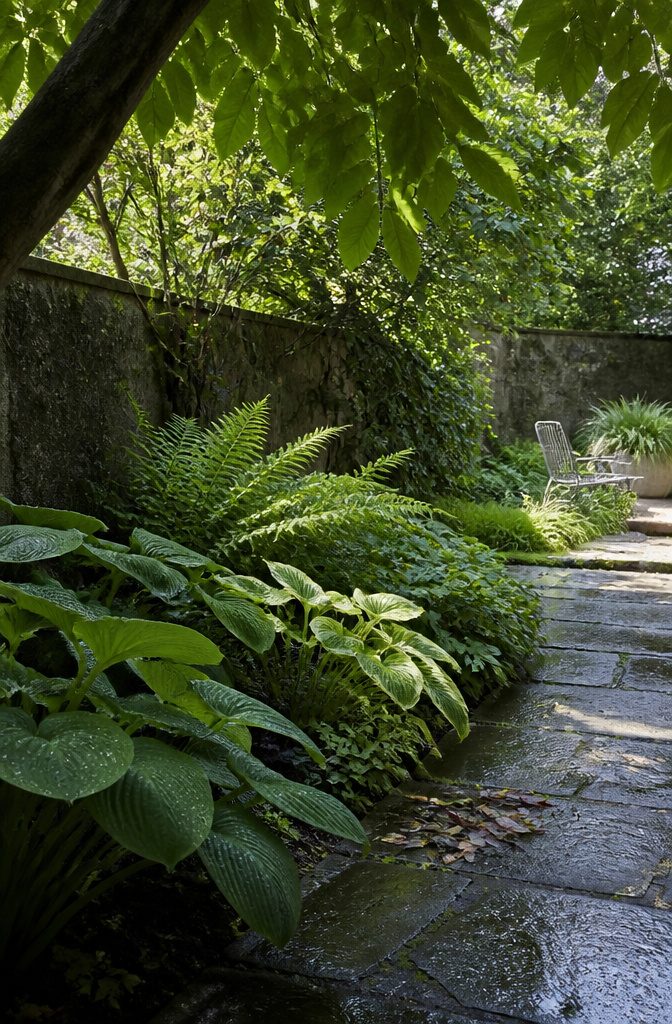 How to Design a Small Garden Space: 20 Ideas That Work 20 Shade garden with ferns and hostas beside grasses and a small seating area