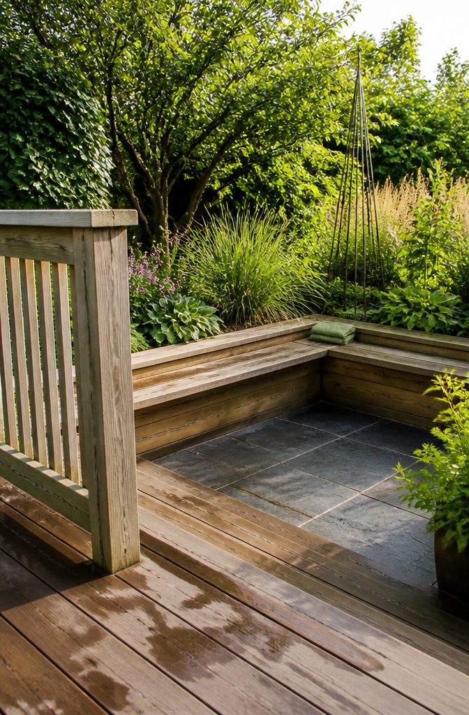 How to Design a Small Garden Space: 20 Ideas That Work 10 Garden steps connecting a lower patio with a raised deck and beds