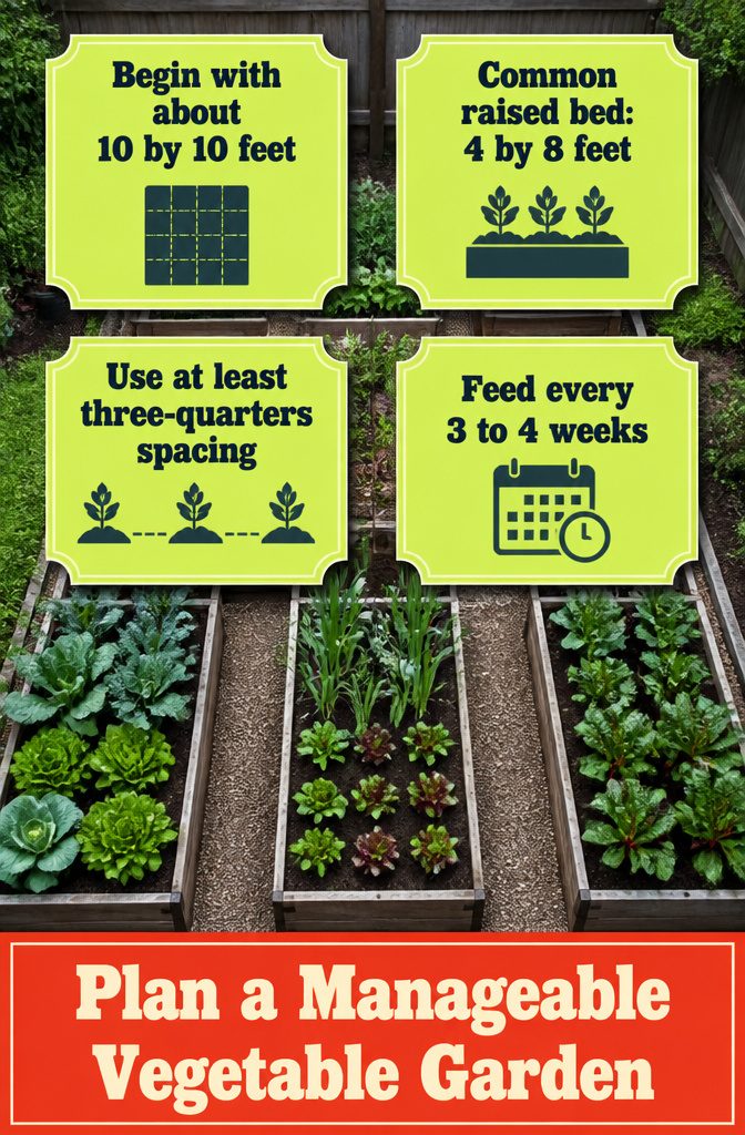 How to Design a Small Garden Space: 20 Ideas That Work 22 Small vegetable garden with raised beds, rows of crops, and flowers