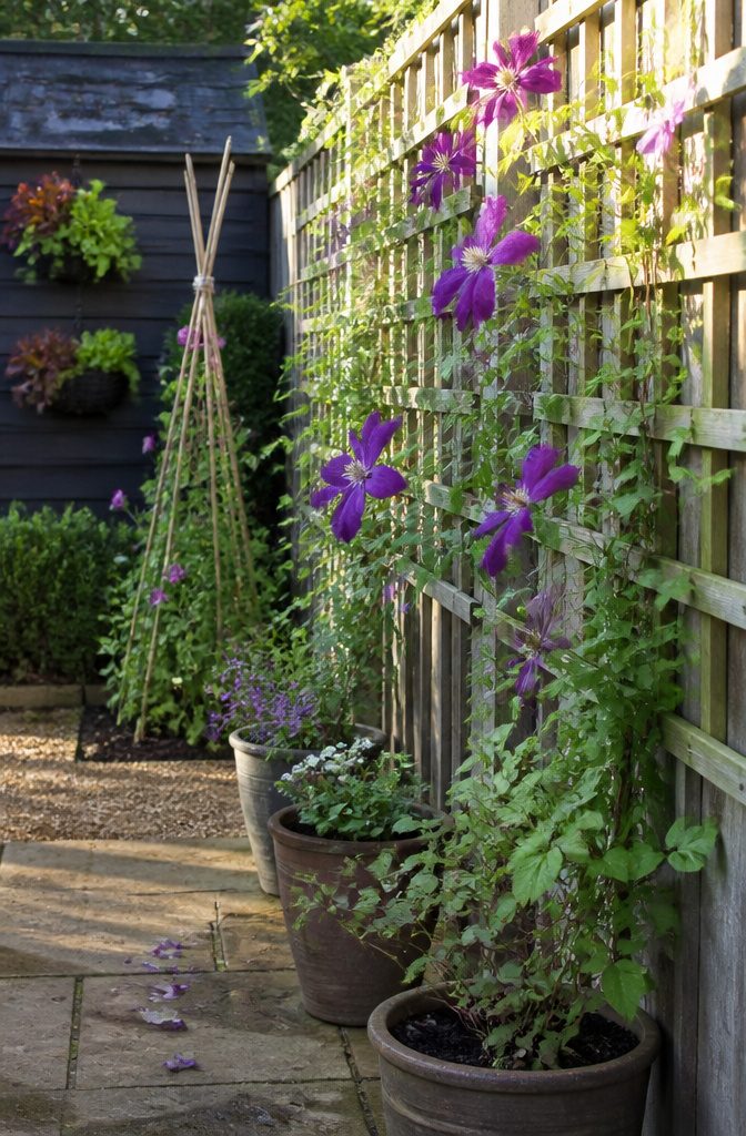 How to Design a Small Garden Space: 20 Ideas That Work 3 Garden fence with climbing plants and hanging planters