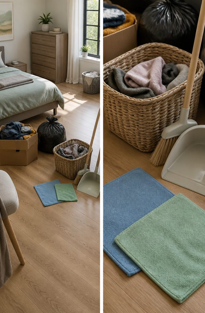 How to Get Motivated to Clean Your Room (15 Methods) 8 People cleaning a bedroom together and sorting belongings