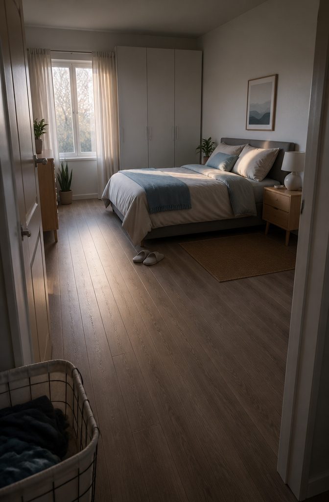 How to Get Motivated to Clean Your Room (15 Methods) 15 Tidy bedroom with clear floor and made bed in soft light