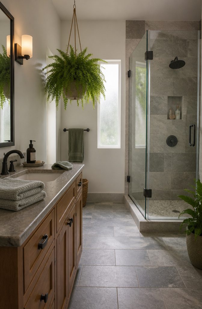 How to Hang a Plant in the Shower: 5 Steps 5 Hanging plant positioned beside a shower stall away from water
