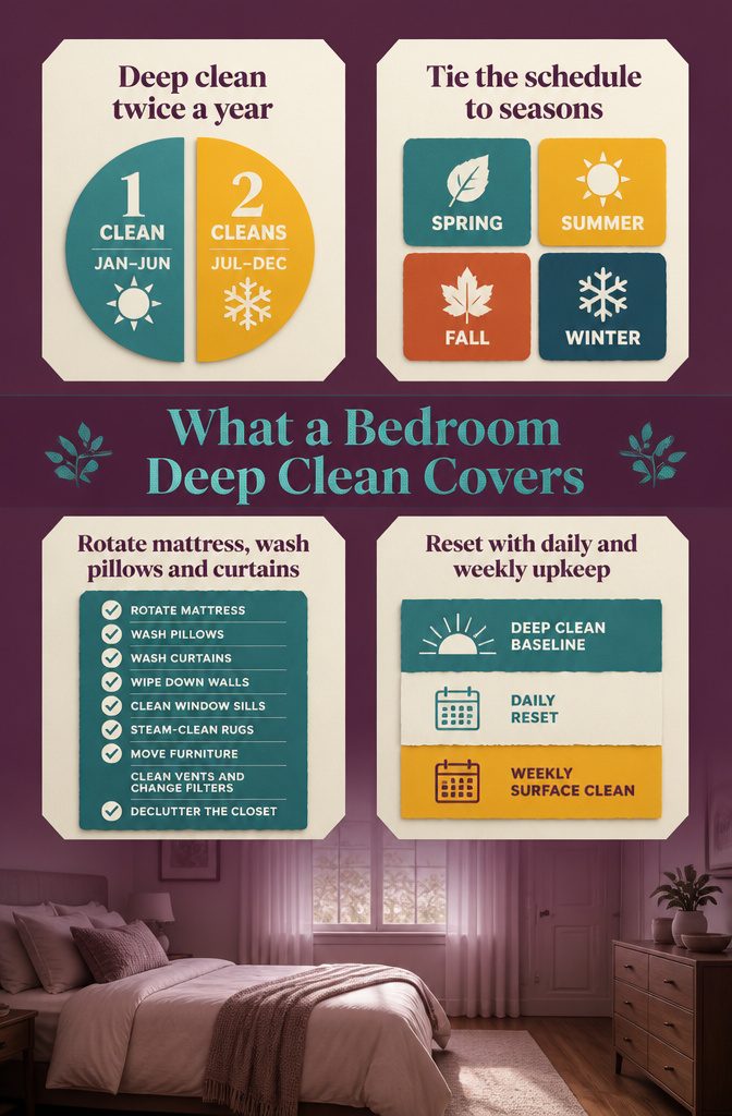Bedroom deep-clean guide titled What a Bedroom Deep Clean Covers