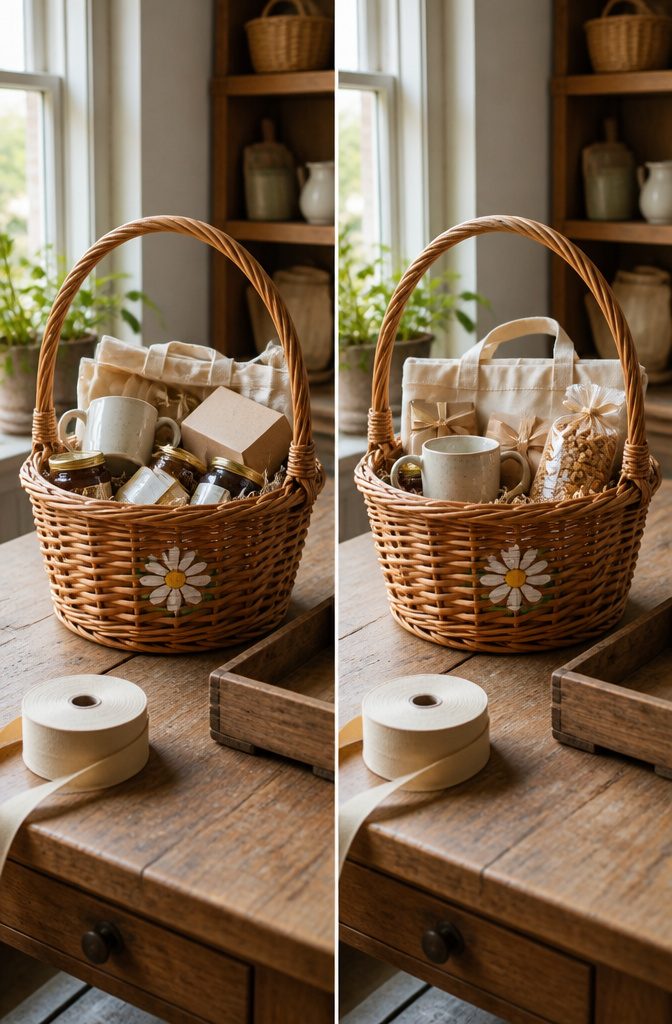 How to Make a Gift Basket Look Nice in 6 Steps 3 Gift basket arranged in a container with items visible inside