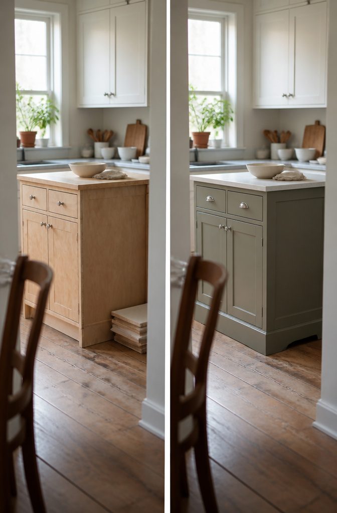 Small kitchen island in a home kitchen