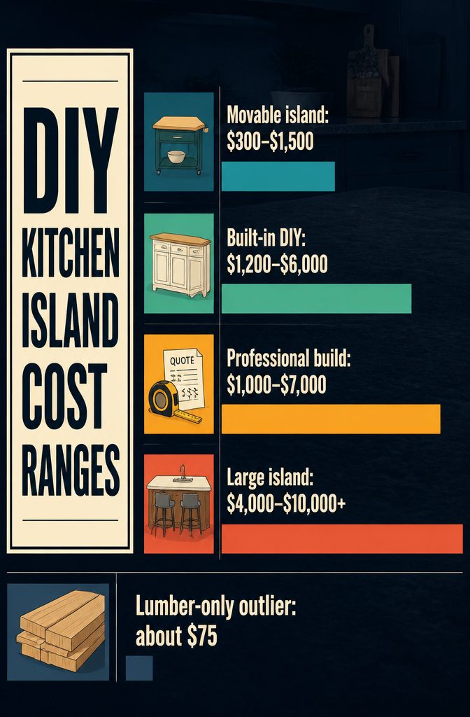 Kitchen island cost information graphic with price ranges