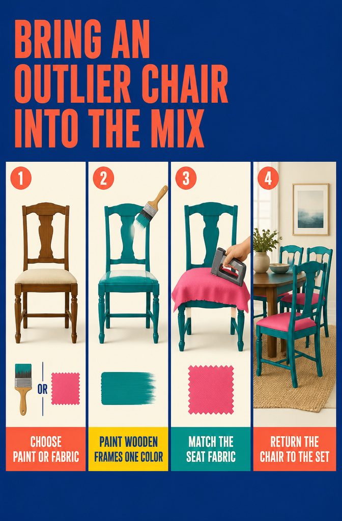 Outlier dining chair shown with other chairs in a matching paint color