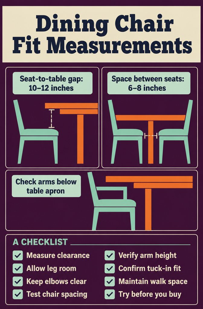 Dining chair beside table with tape measure checking seat clearance