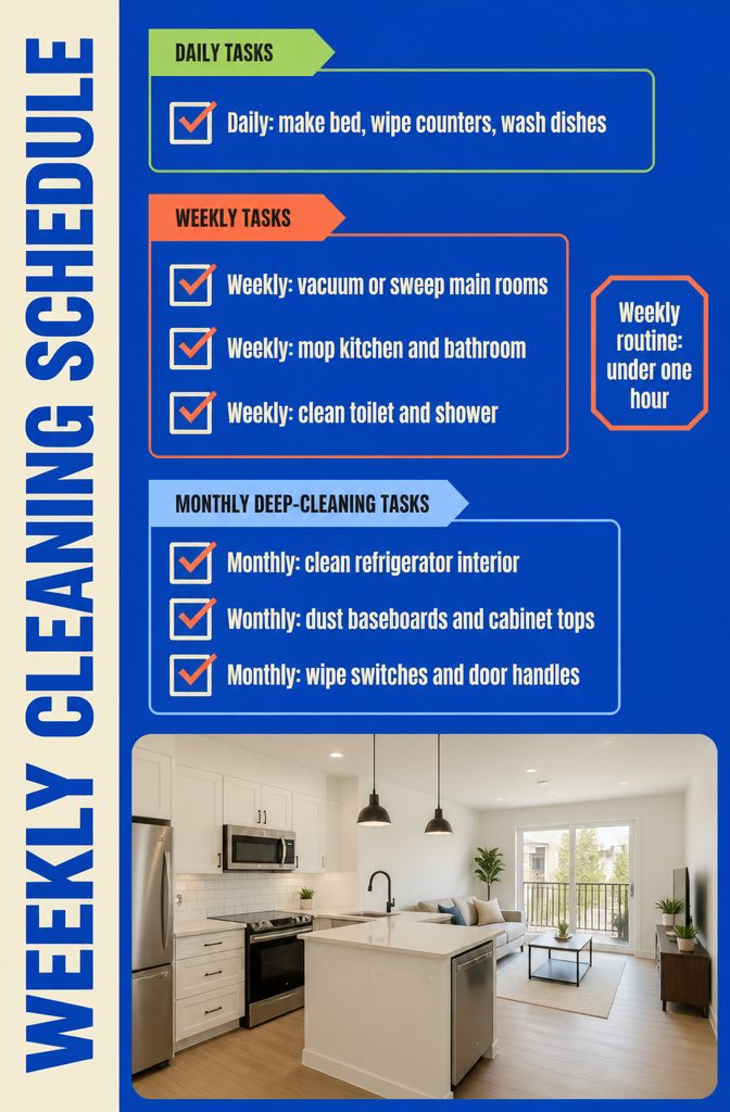 Information graphic titled Weekly Cleaning Schedule