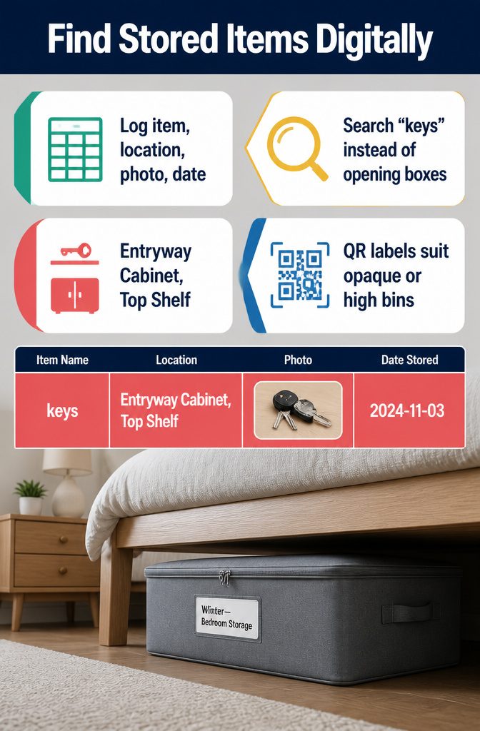 Information graphic titled Find Stored Items Digitally