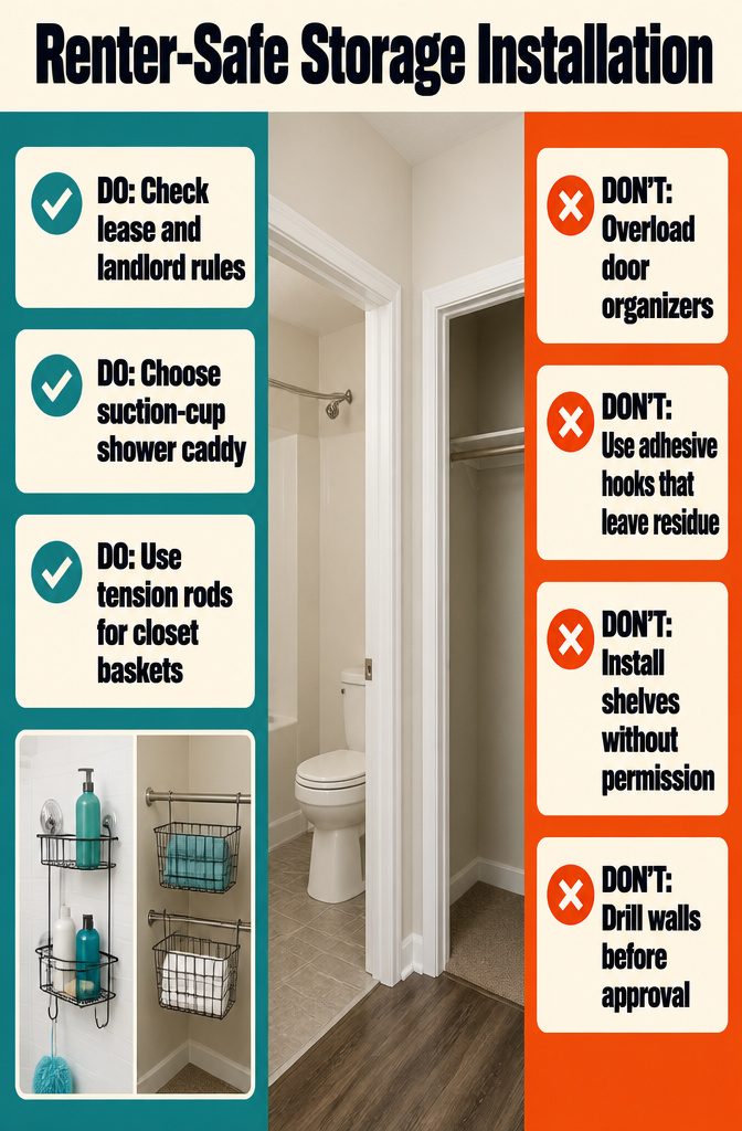 Information graphic titled Renter-Safe Storage Installation