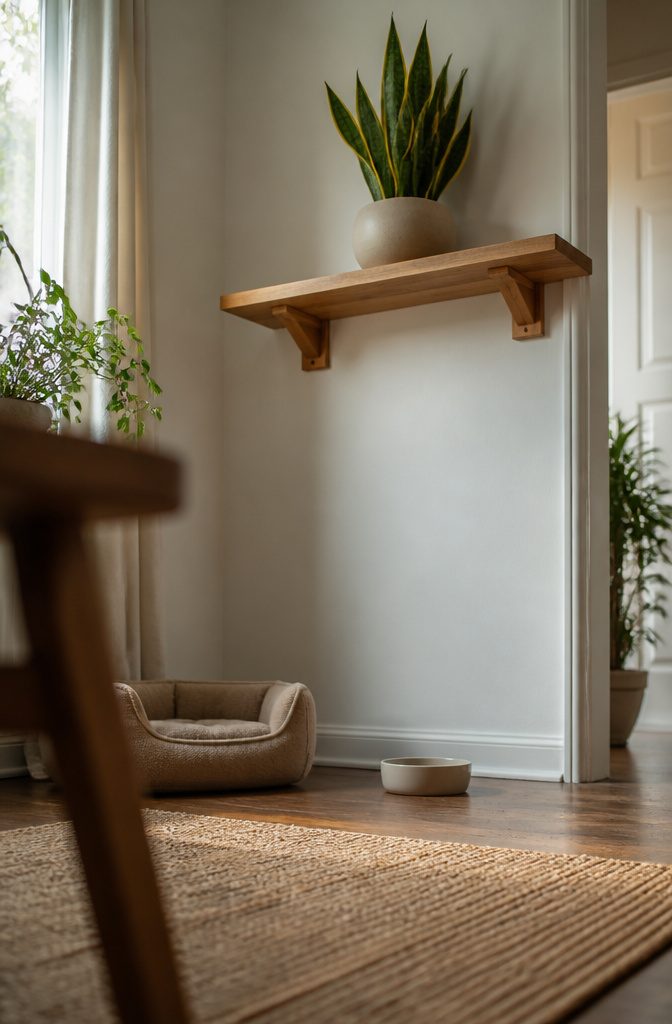 Snake plant with upright leaves placed indoors away from cats and dogs