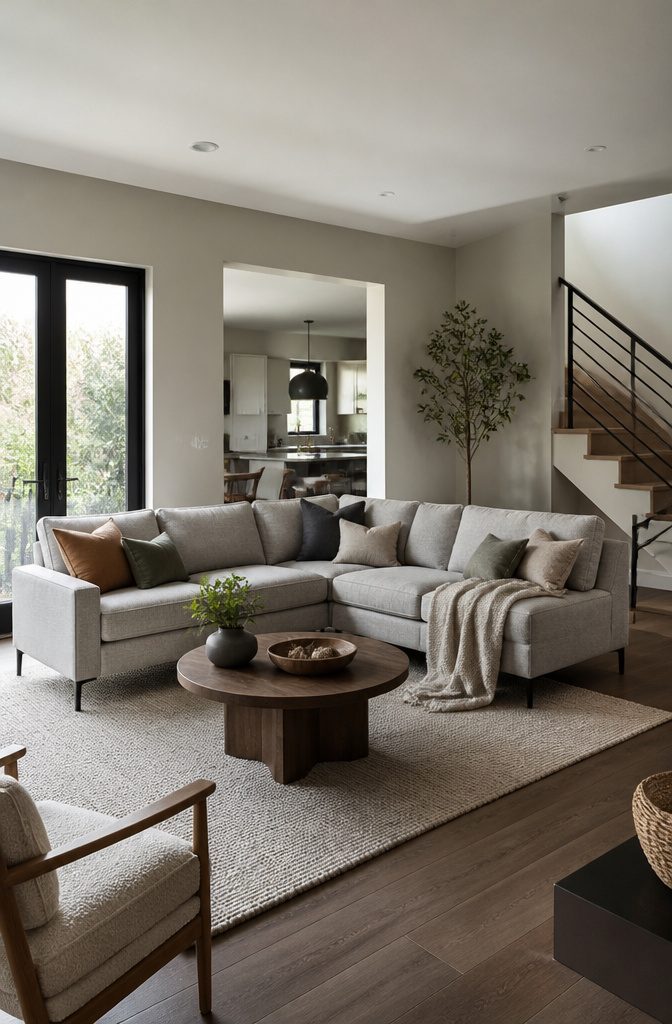 Accent chairs opposite a sectional beside a shared coffee table