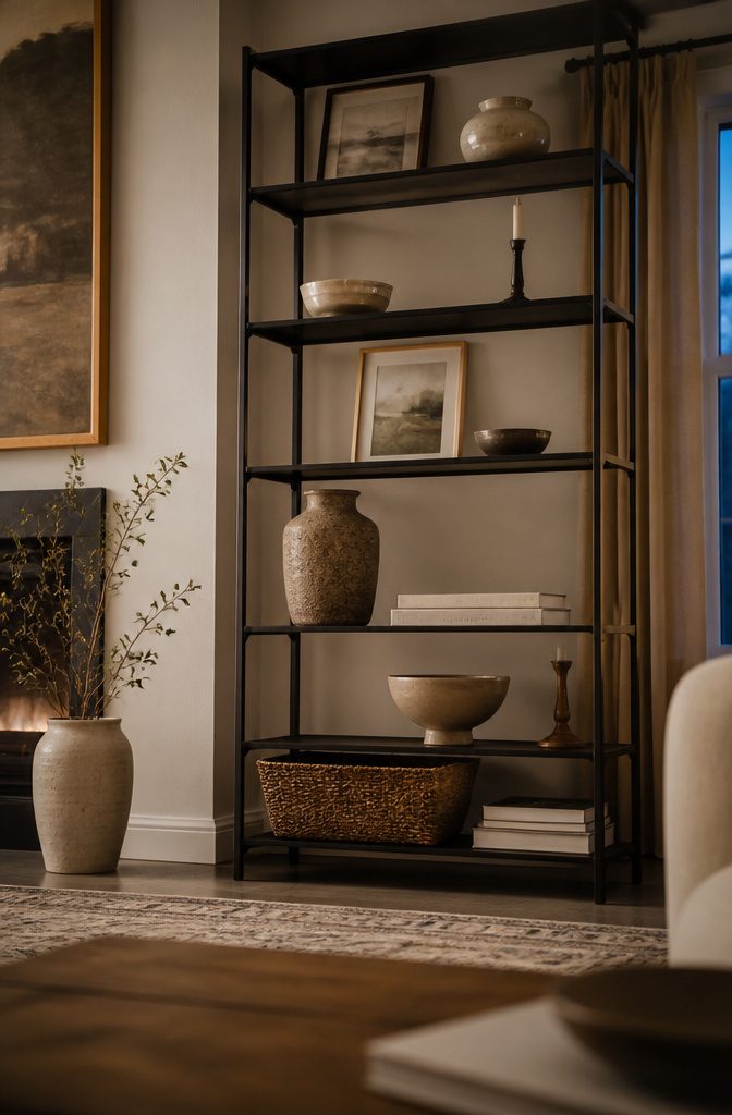 How to Style a Shelf in 8 Steps 10 Bookcase with a basket and books below small decor and open space