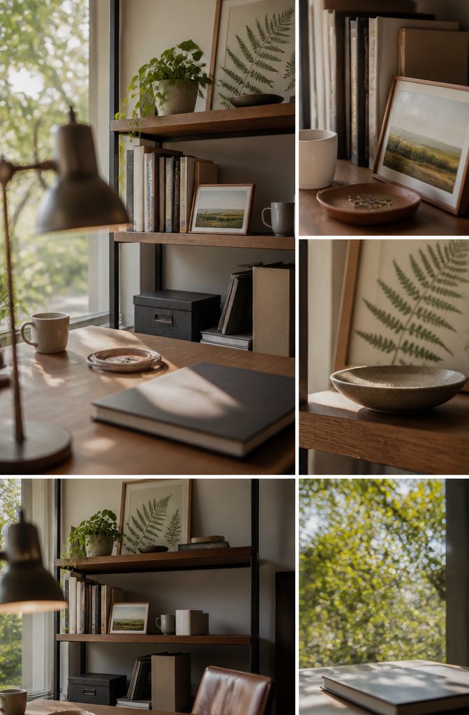 How to Style a Shelf in 8 Steps 11 Living room shelf with framed photos books and small plants